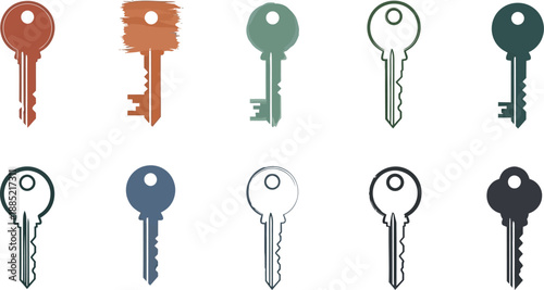 Collection of Keys: A variety of intricately designed keys, each in its unique hue, arranged neatly to symbolize access, security, and opportunity.