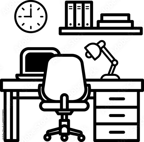 Office Workspace Icon Showing Desk Chair and Work Environment for Productivity Concept