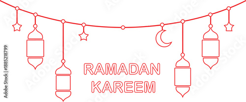 Ramadan Kareem Lantern Garland  Golden Crescent Moon and Stars Festive Design