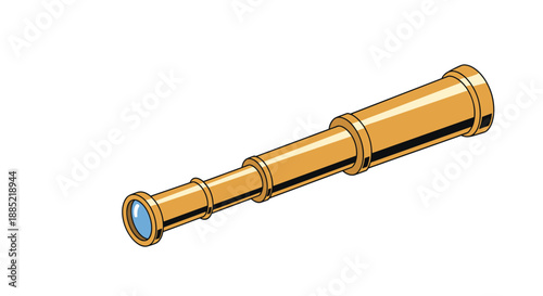 Classic golden brass spyglass or pirate telescope for navigation and exploration illustrated in a simple and clean cartoon style.