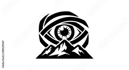 Abstract eye over mountain peak symbol