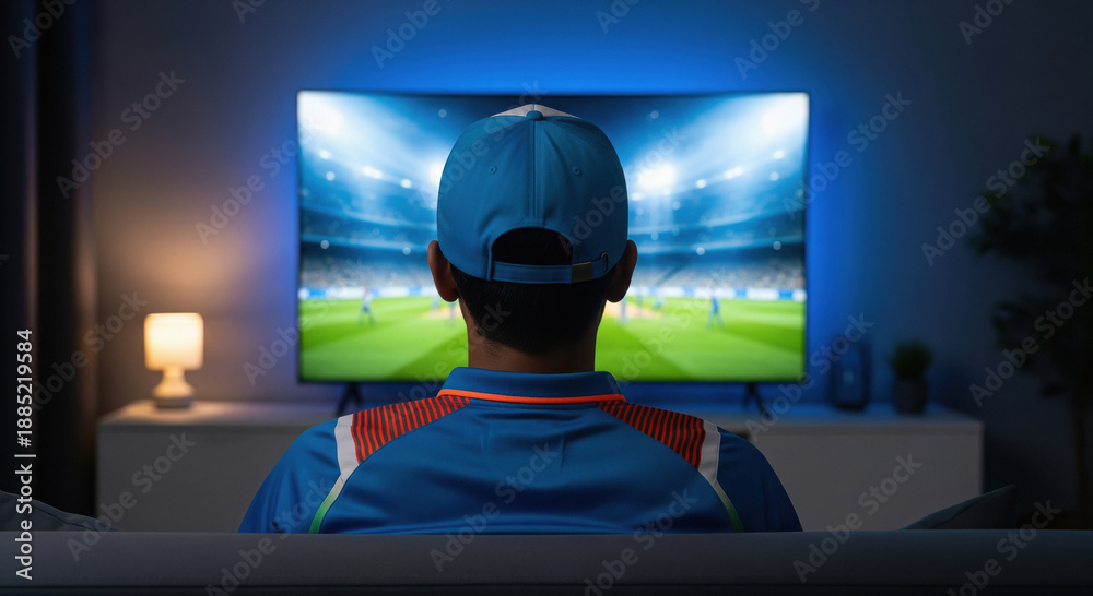 Fototapeta premium Man watching live sports game on television at home