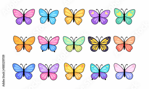 Colorful butterfly collection vector illustration set isolated on white background