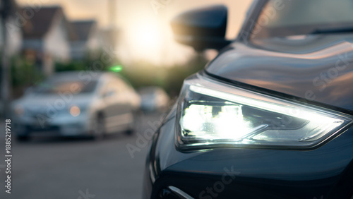 Bild auf Leinwand Detail Shot of modern car front LED headlight