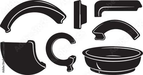 Black and white broken ceramic pieces illustration set