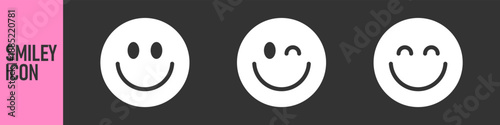 Color smiley face icons showing happy emoticons, emotions and positive reactions, different expressions: a standard smile, a playful wink, and a happy grin. for feedback, ratings, and friendly design