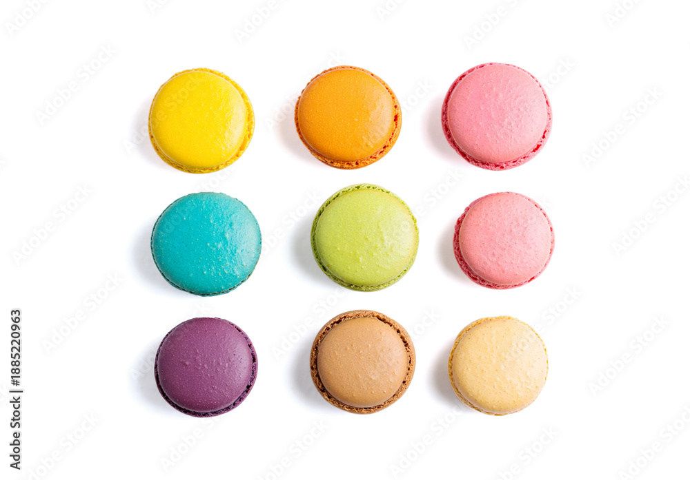 Fototapeta premium Macaron cookies isolated on white background.