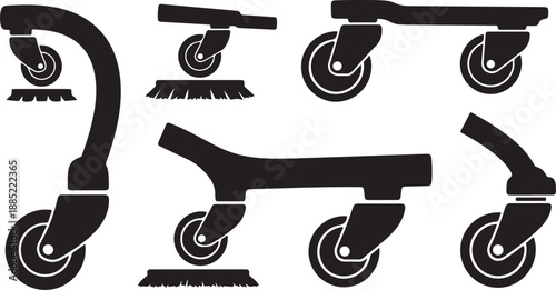 Various Broom and Mop Broom Heads with Wheels Illustration