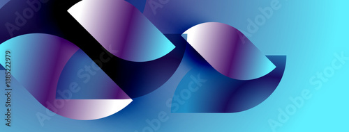 Abstract ribbons intertwine, creating dynamic shapes. Blue, purple hues dominate composition. Smooth gradients suggest movement, depth.