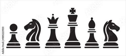 Set of black chess piece icons for strategy games board elements isolated on white backgroun d vector