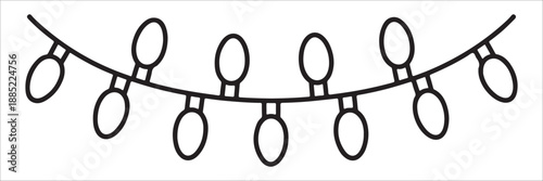 Christmas lights garland string on white background, festive holiday decoration, line art illustration