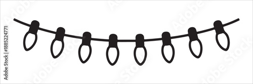 Christmas lights garland string, festive holiday decoration, line art illustration, festive design