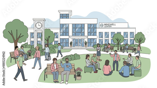 Mindwell Center: People Gather for Mental Health Support Outdoors