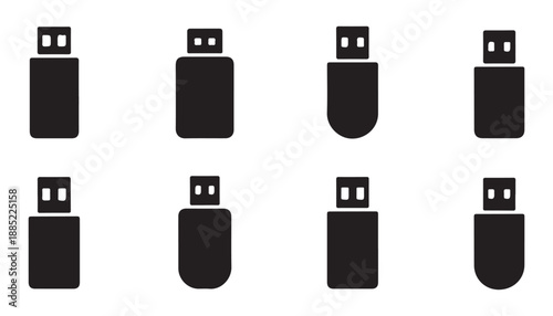 Usb flash drive vector icons set isolated on white background for data storage collection