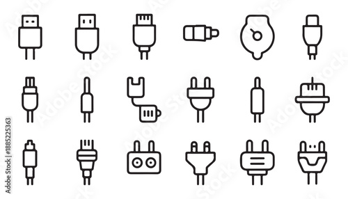 Collection of various electronic cable connectors and plugs for digital devices and power supply