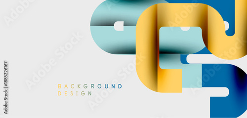 Abstract design features flowing ribbons, gradient colors. Minimalist composition suits backgrounds, presentations. Clean, modern aesthetic.