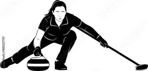 Female Curling Player Silhouette Winter Sport Vector