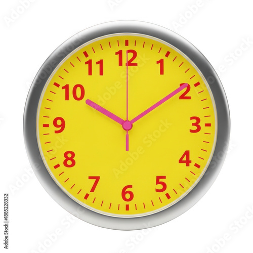 Vibrant yellow clock face isolated on transparent background