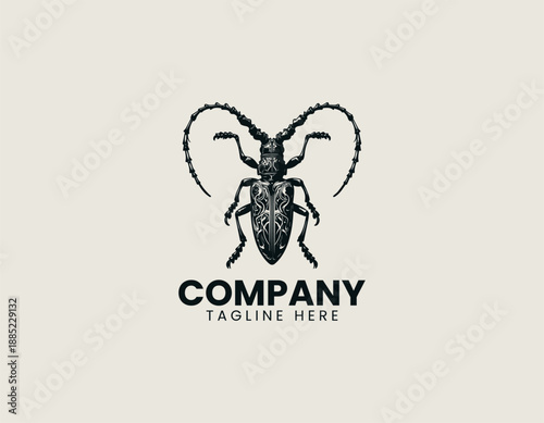 Longhorn Beetle Black Vector Logo Illustration