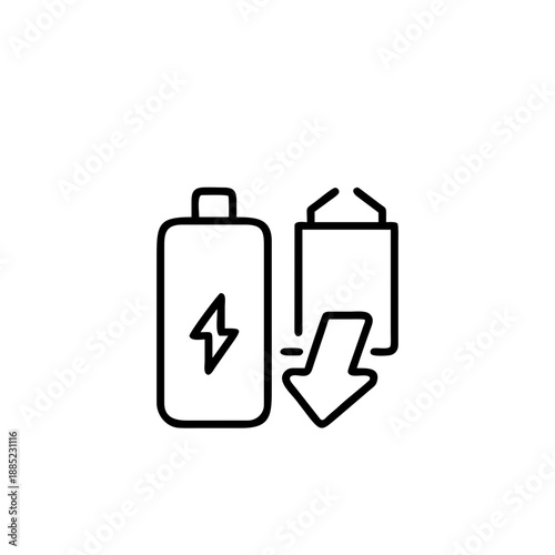 Outline pictogram showing a battery icon filling gradually to represent power level Vector illustration