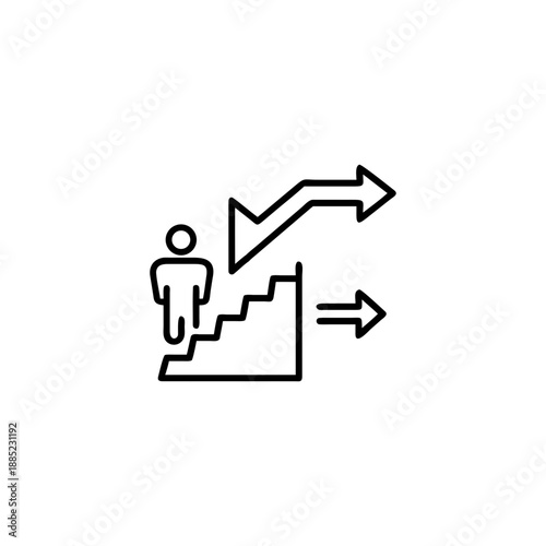 Outline pictogram of a staircase turning into an arrow symbolizing progress Vector illustration