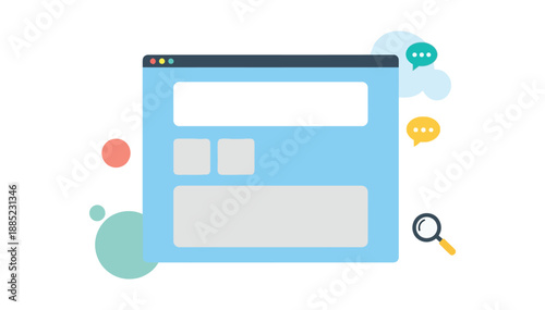 Browser window web interface displaying content placeholders digital illustration communication search
