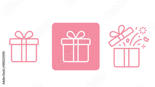 Valentine Pink Gift Box Line Icons Romantic Present