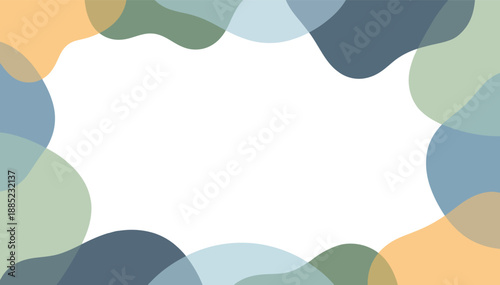 Fluid organic abstract shapes creating a colorful modern frame around blank white copy space design