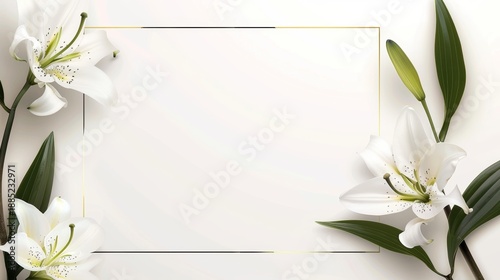 Minimal Elegant Funeral Flyer Template with White Lily and Black Ribbon on White Background