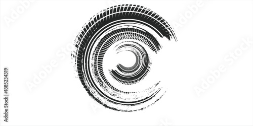 Tire trace track. Abstract wheels braking distances, tread silhouettes brushes. Isolated car or motorcycles vector trails. eps10 vector