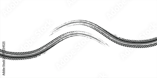 Tire trace track. Abstract wheels braking distances, tread silhouettes brushes. Isolated car or motorcycles vector trails. eps10 vector