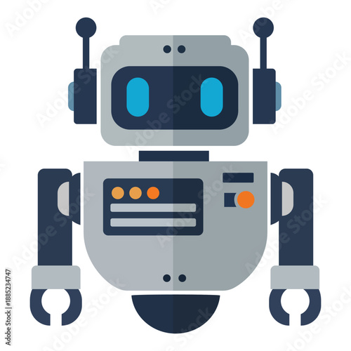 Futuristic Silver Industrial Robot Character Icon - Advanced Artificial Intelligence Bot Vector for Automation Tech, Robotics Research and Sci-Fi Gaming