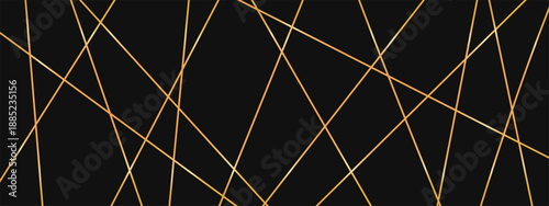 Chaotic diagonal gold line pattern on dark luxury background. Abstract geometric texture of random straight lines and triangles.
