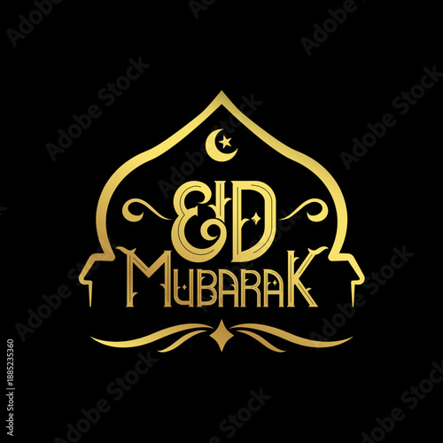 islamic greeting eid mubarak card design with beautiful crescent and lantern