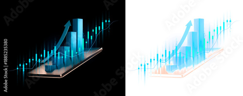Financial Success Growth Graph and Stock Market Investment on Tablet Isolated on Transparent Background