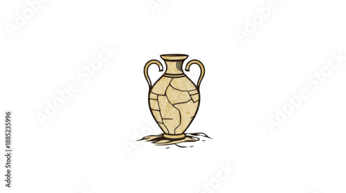 Vintage Cracked Amphora Illustration with Rustic Texture on Transparent Background