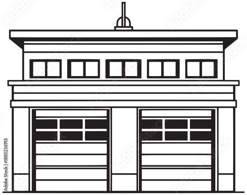 Classic Fire Station Building with Two Garage Doors