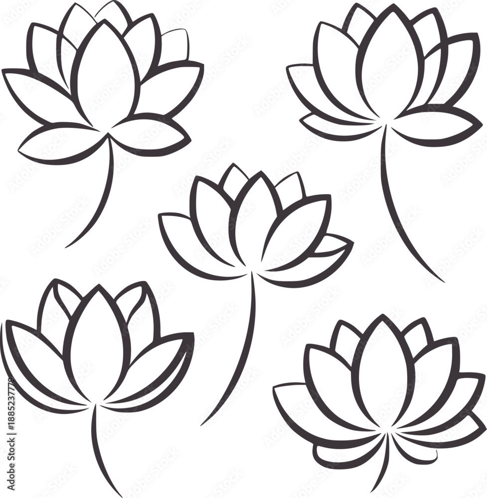 Obraz premium Five minimalist charcoal grey lotus flower