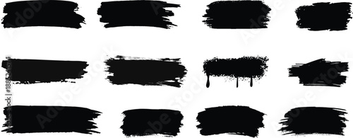 Paint Strokes using a thick brushPaint brush set of bursh Black Paint Strokes using a thick brushSet of vector paint brush stroke