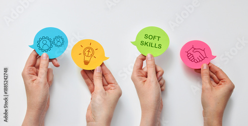 Bild auf Leinwand the development of soft skills in human life: communication, teamwork, and creat