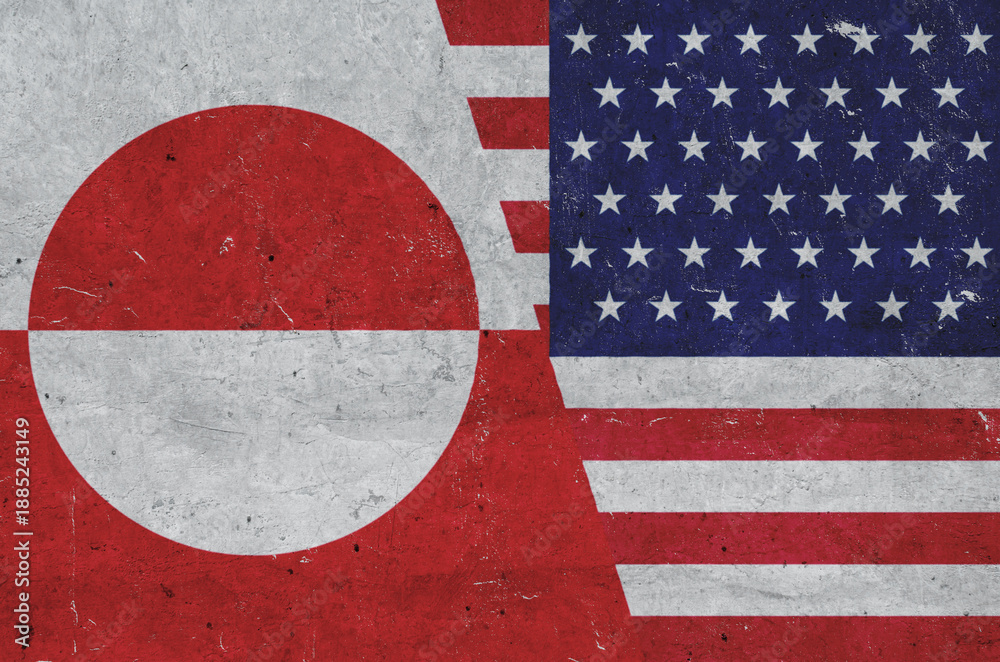 Obraz premium flag of the United States of America and the flag of Greenland on the wall