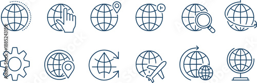 Blue line of earth with various symbols and actions