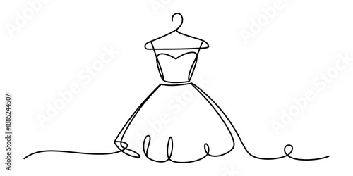 Continuous line drawing of a beautiful dress hanging on a clothes hanger