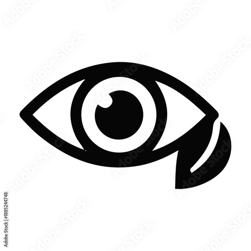 Modern minimalist black and white line art icon depicting a human eye partially open and partially closed, representing focused observation, visual awareness, or the act of seeing and perceiving