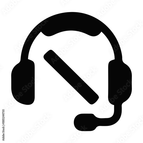 Muted Headset with Microphone Icon for Digital Communication Interfaces and Technical Software Applications Indicating Audio Disable Function