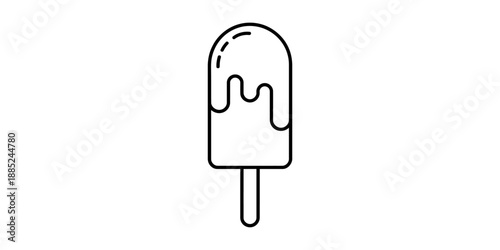 A minimalist black and white line art illustration of a melting popsicle on a stick