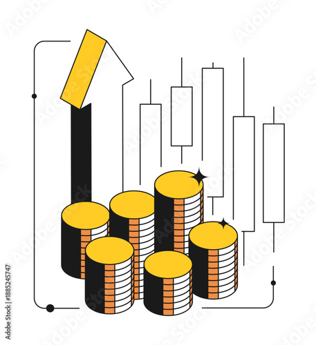 Isometric growth of capital investments in securities and bank funds. Contrast design with thin outline 3D vector isolated on white background