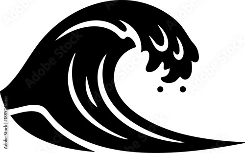 Curling ocean wave silhouette isolated on white background minimalist breaking sea surf and aquatic nature illustration