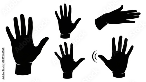 Collection of Five Black Hand Silhouettes in Various Poses.