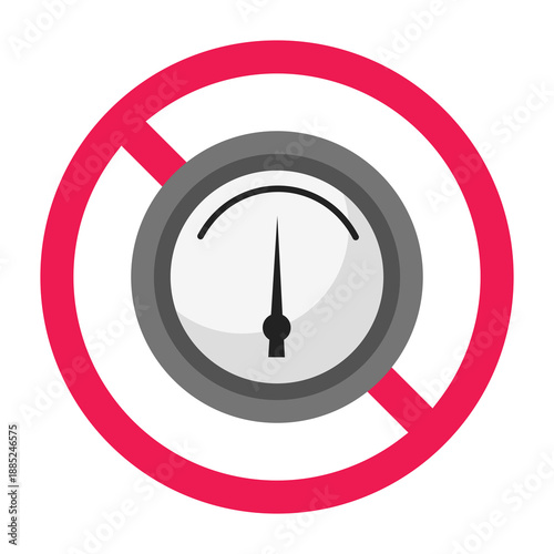 No pressure gauge sign, forbidden pressure meter icon, pressure gauge prohibited symbol, do not use pressure gauge icon, vector illustration